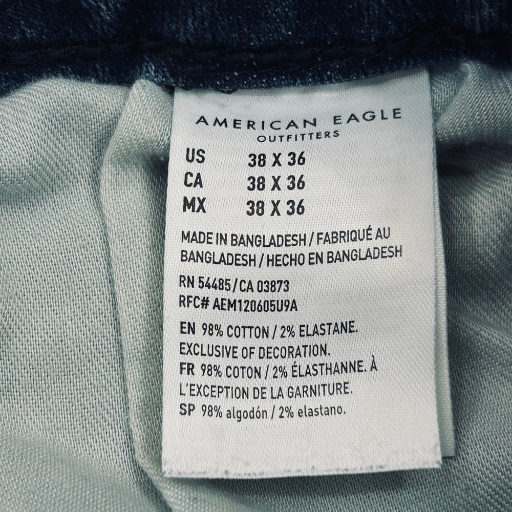 American Eagle Airflex+ Jeans Mens 38x36 Dark Wash Blue Denim Relaxed Straight - Picture 4 of 13